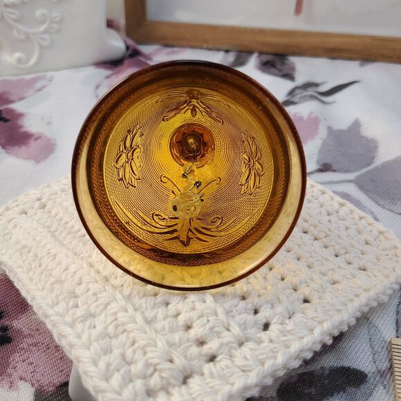 Vintage Amber Glass Bell 6.25" Floral Embossed Decorative Collectible Accent - Picture 3 of 6
